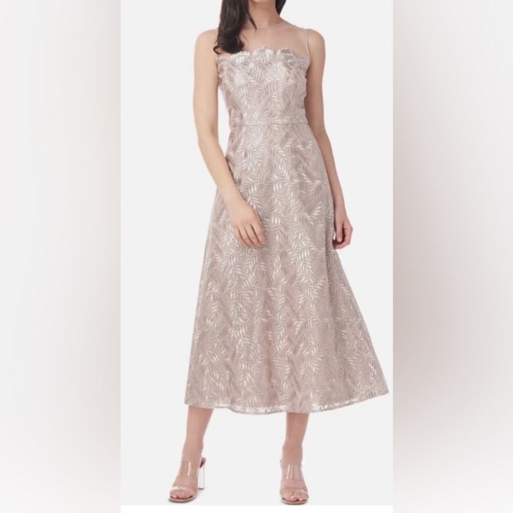 JS Collections Blush Pink Lace Midi Dress